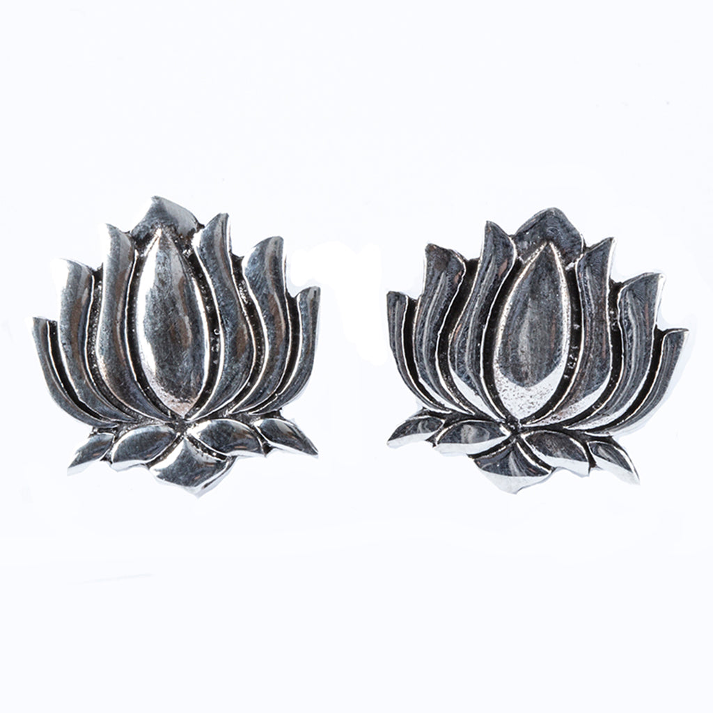 Large silver lotus post earring affordable 