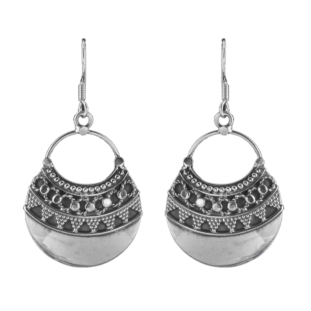 Silver Earring Half round delicate intricate 