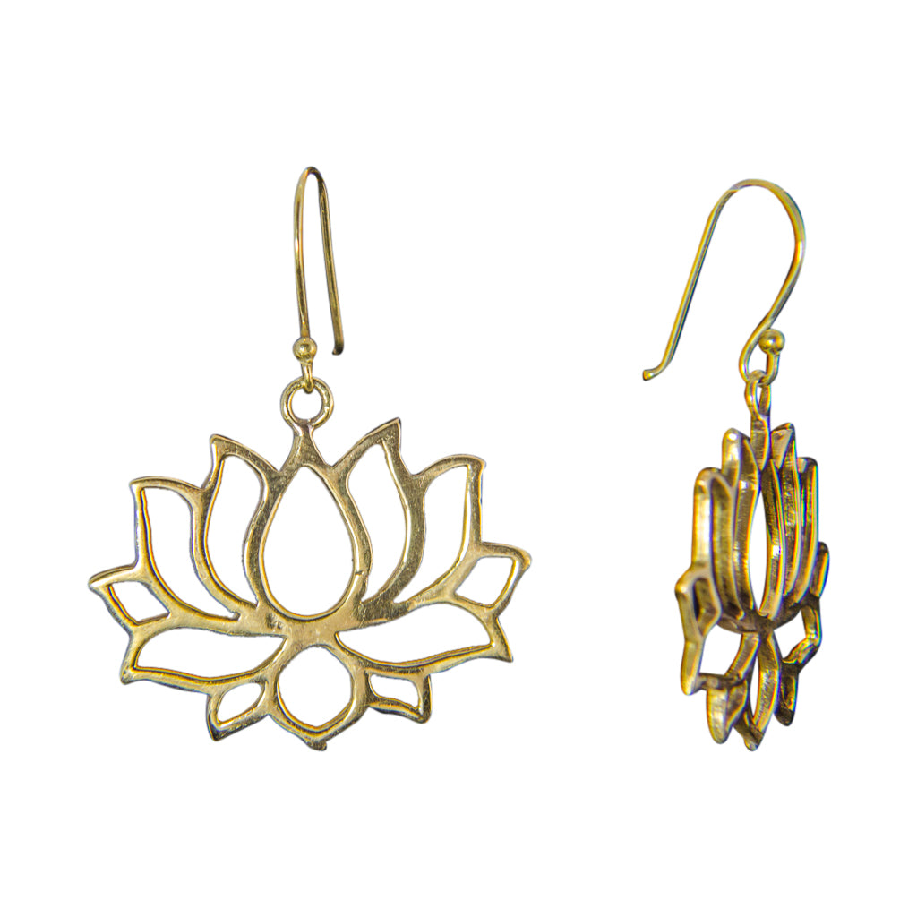 lotus flower petal brass dangle earring boho cute