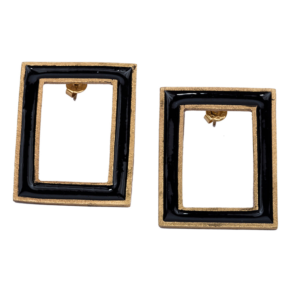 Black gold plate enamel vintage deco earring post affordable 
