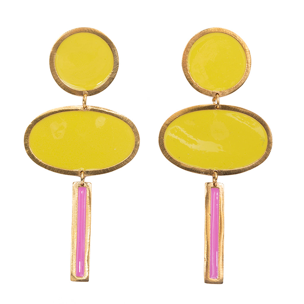 Yellow pink enamel post earring bright clouds affordable 