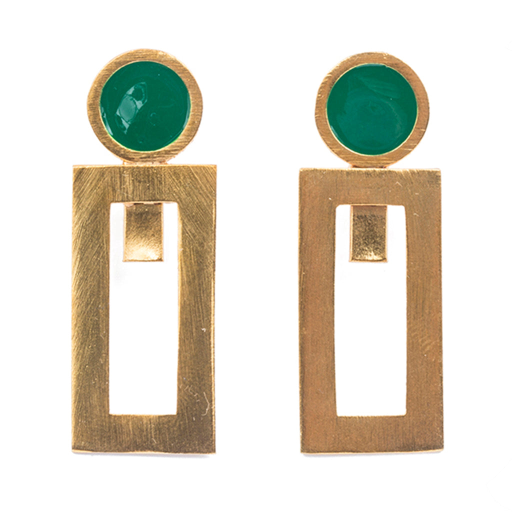 Green gold plate rectangle post earring affordable circle ball 