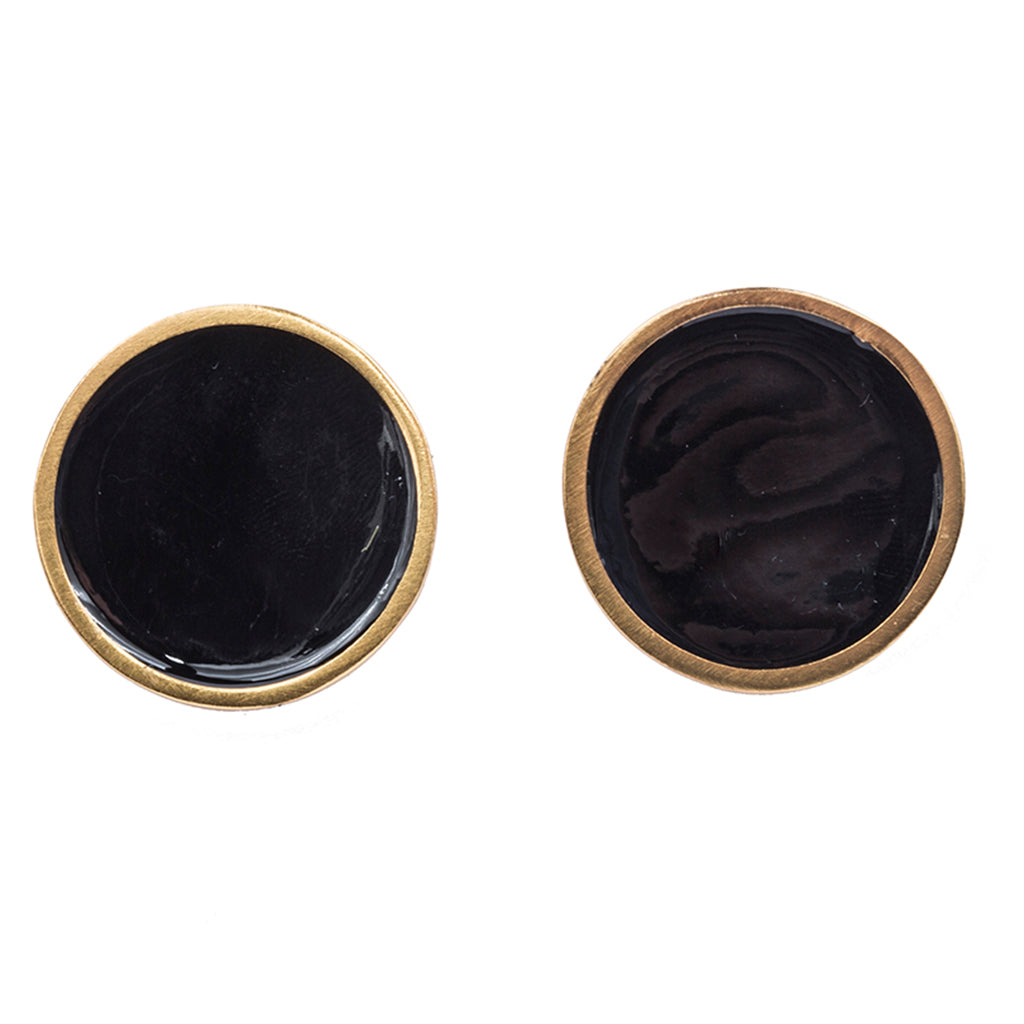 black gold plate enamel vintage look post earring rectangle affordable big dot 