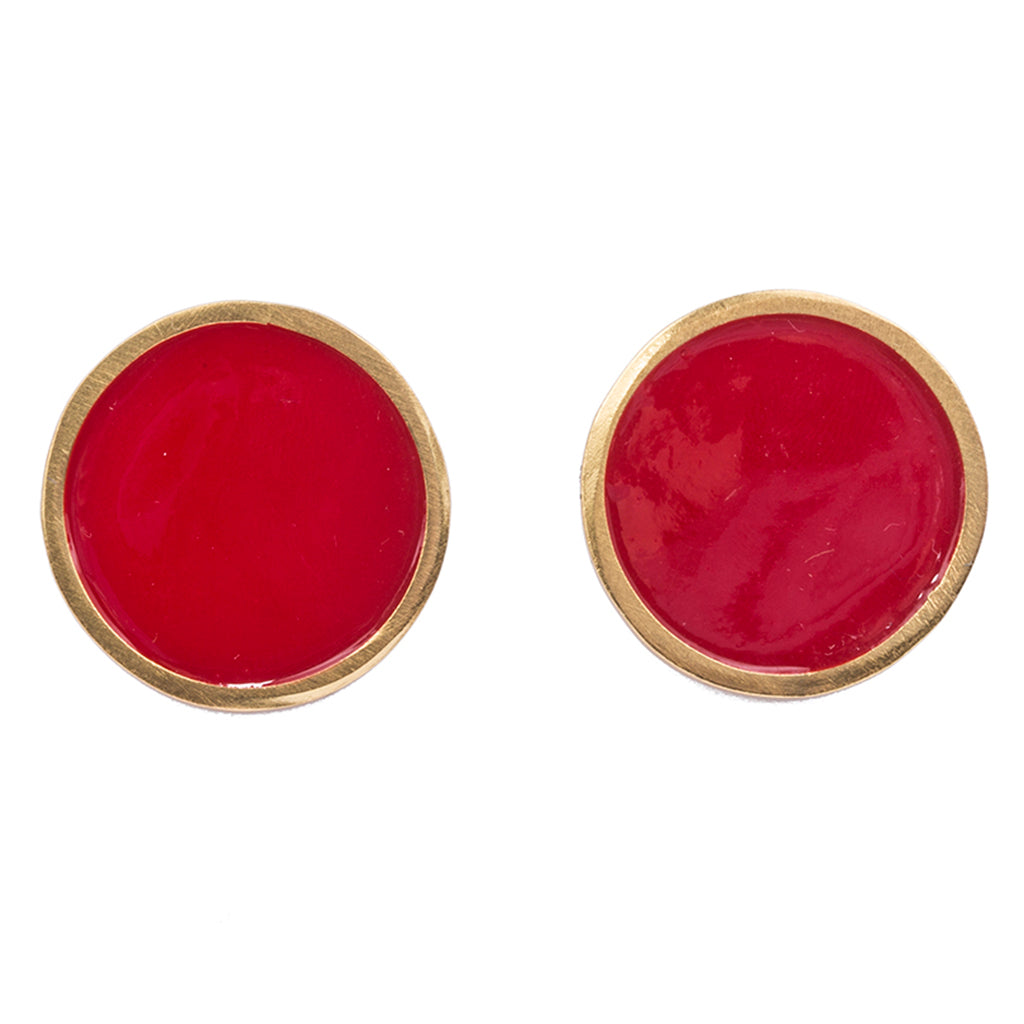 Red enamel gold plate earring