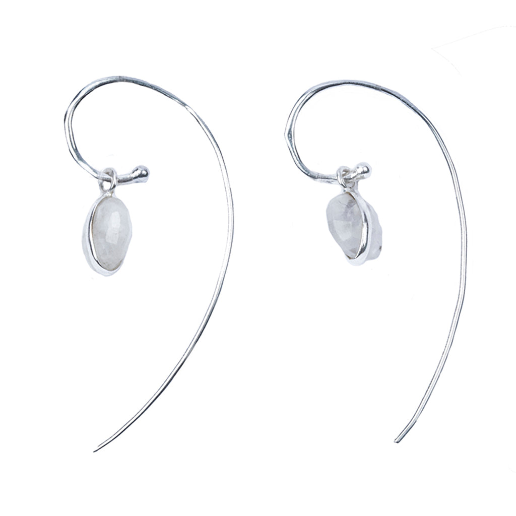 Rainbow moonstone round drop hoop earring silver affordable