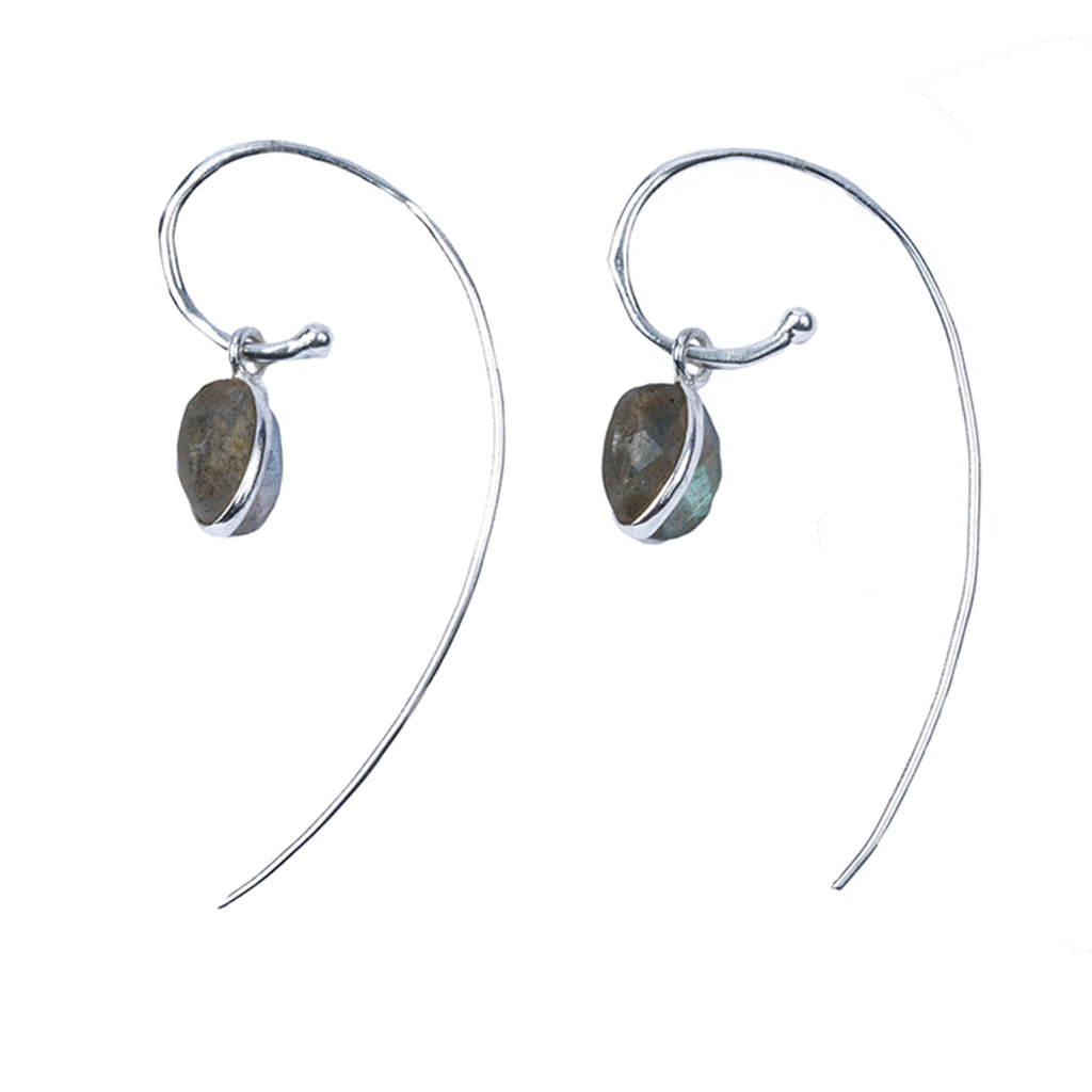 Silver green onyx round drop hoop earring affordable 