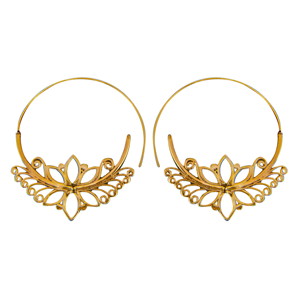 flower petal swirl brass hoop earring cute unique boho style trendy