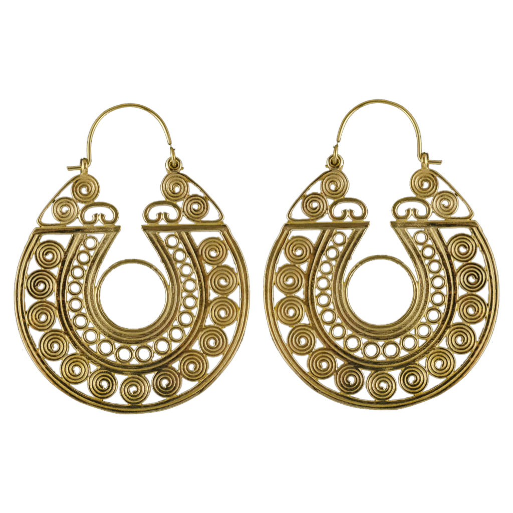 Wide Circle Earring Brass Hoop Spirals French Stylish Sweet Intricate Adorable Affordable  