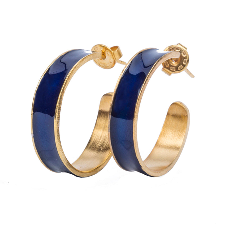 navy blue small enamel gold plate affordable hoop earring 