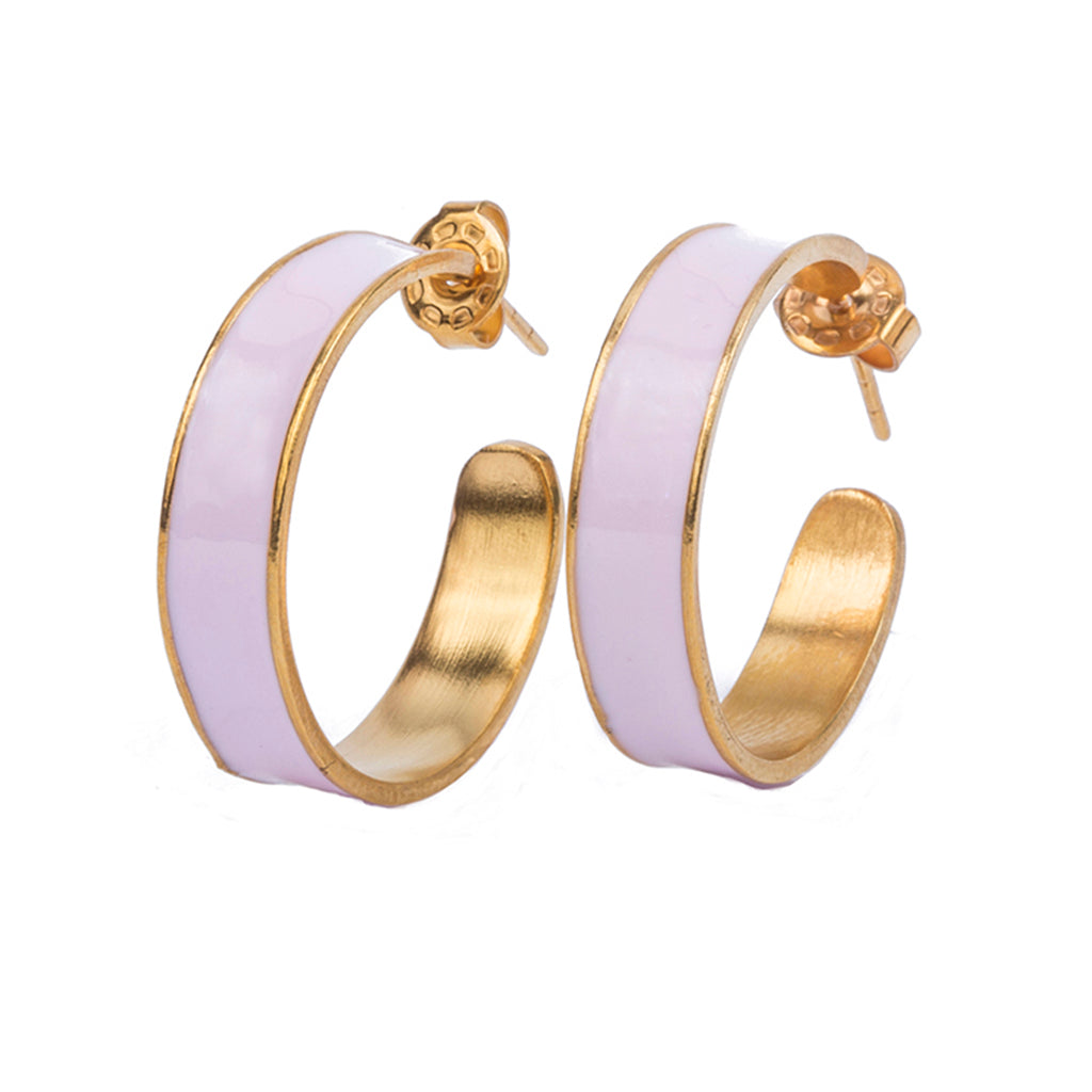 Pastel pink enamel hoop earring gold plate affordable cute 