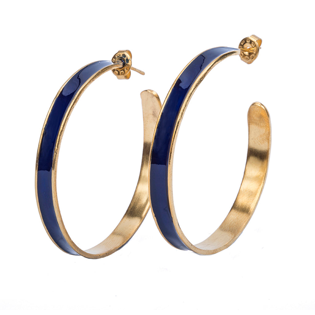 Navy blue gold plate hoop earring 