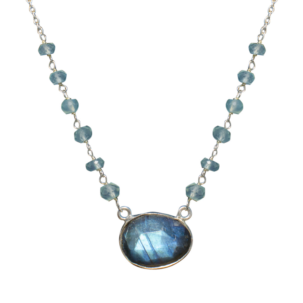 Sterling Silver Necklace Labradorite Elegant Beaded Chain Stone