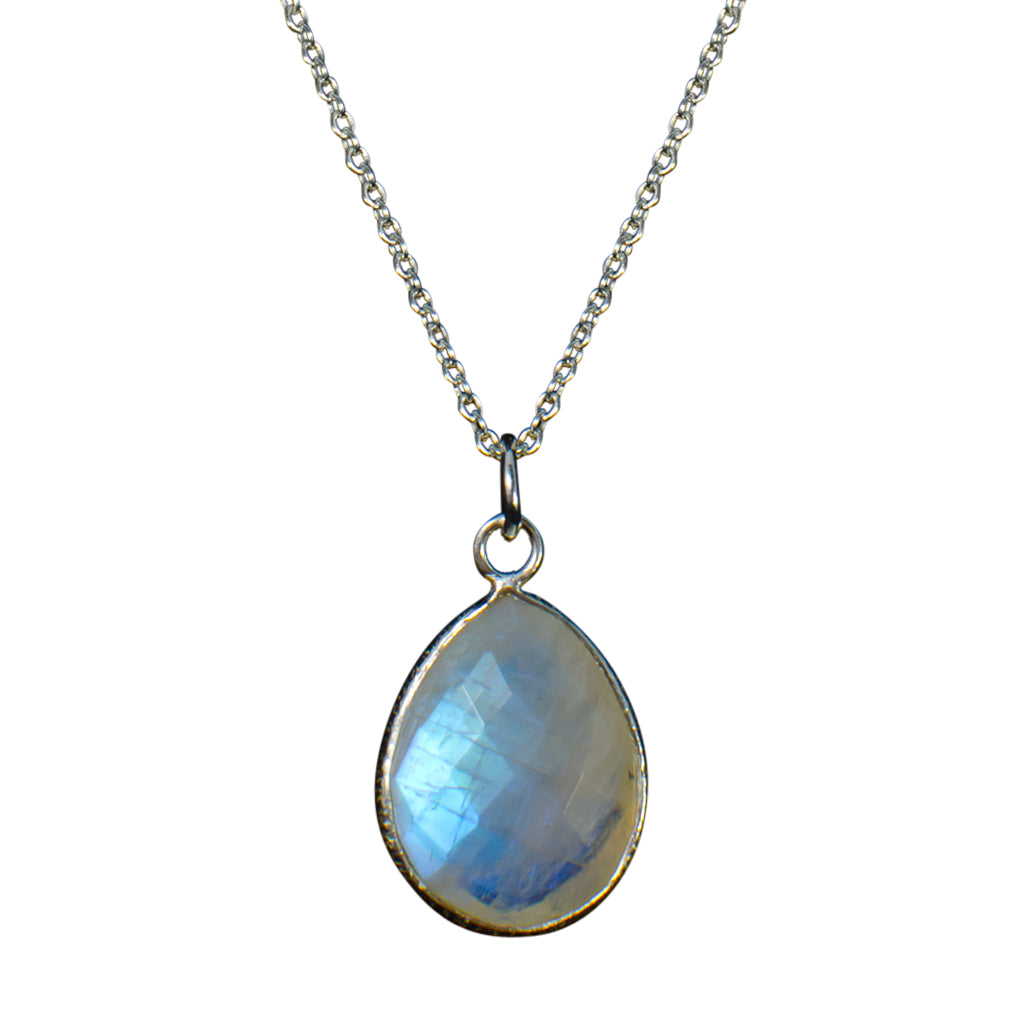 cute simple rainbow moonstone silver chain dainty necklace 
