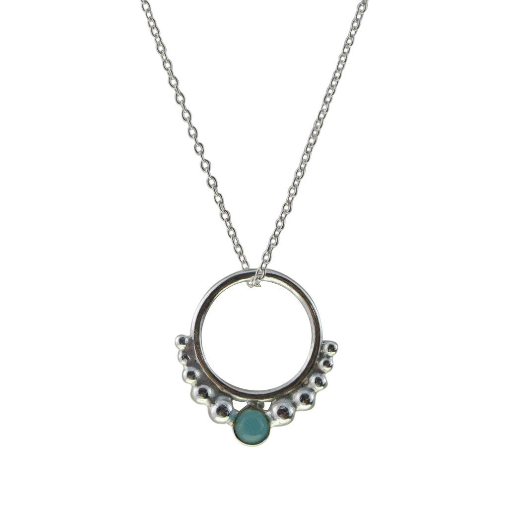 Hoop Necklace Circle Pendant Chain Sterling Silver Sky Chalcedony