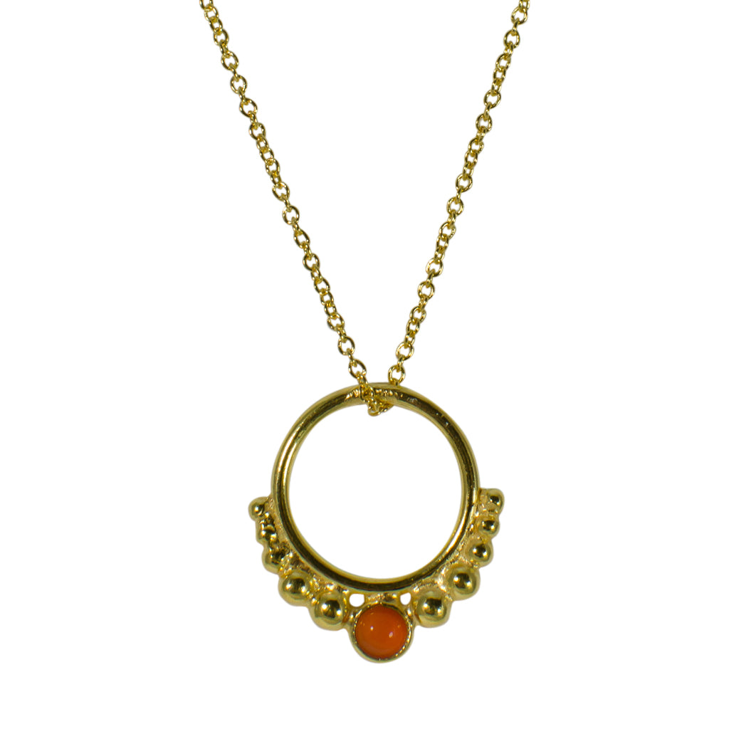 Hoop Necklace Circle Stone Pendant Chain Vermeil Gold Carnelian Orange