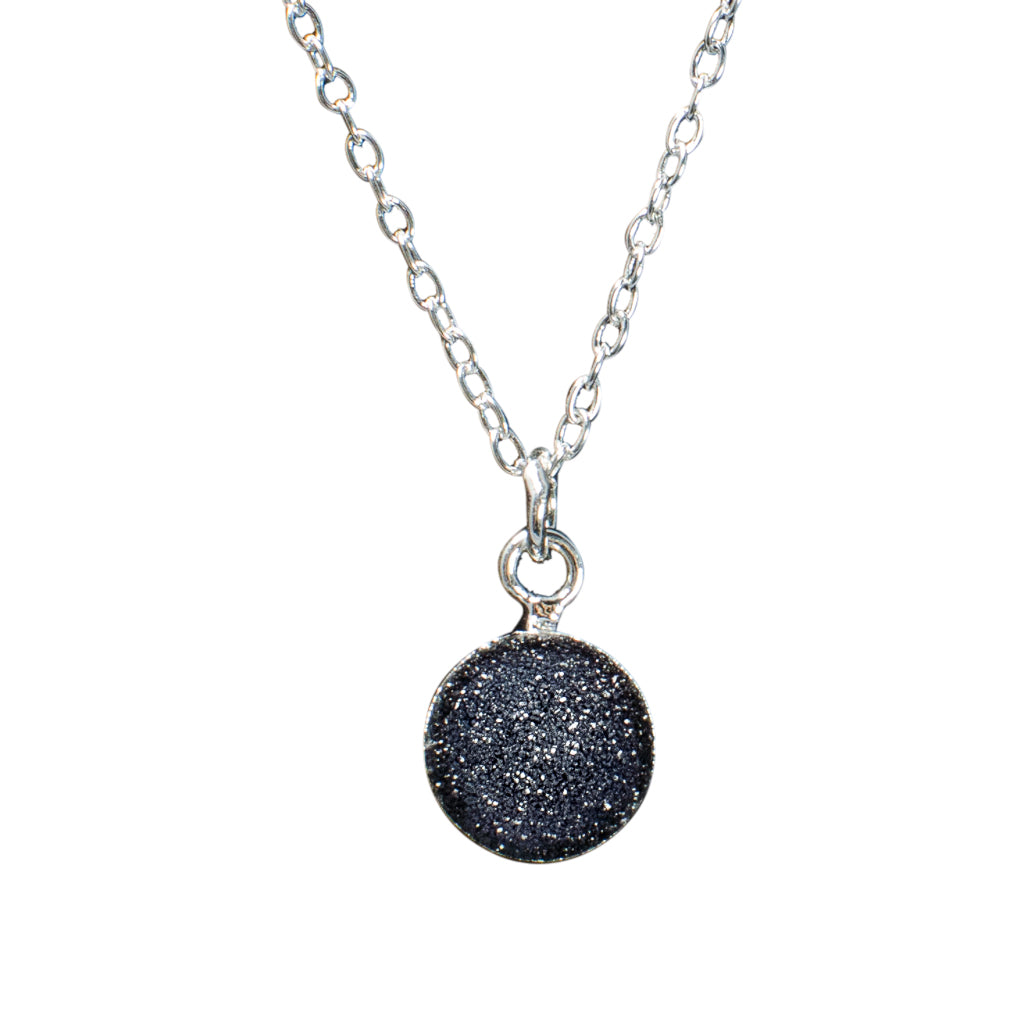 dainty black druzy stone silver chain necklace Simple
