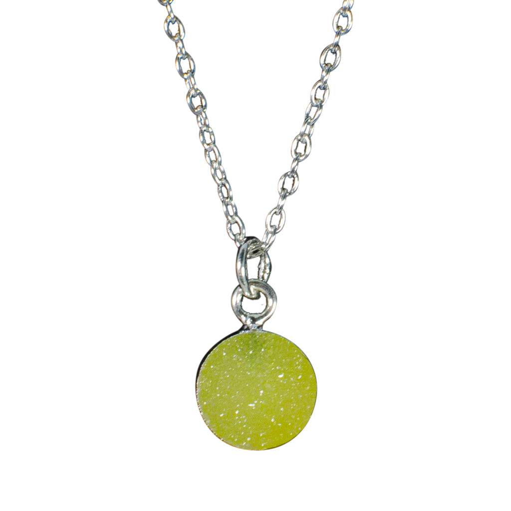 dainty lime green druzy stone silver chain necklace 