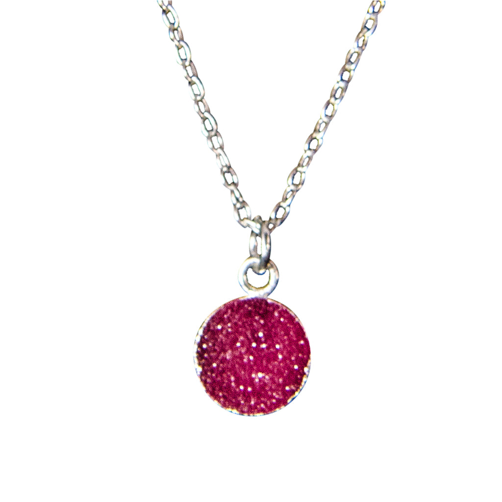 dainty rose pink druzy stone silver chain necklace circle small