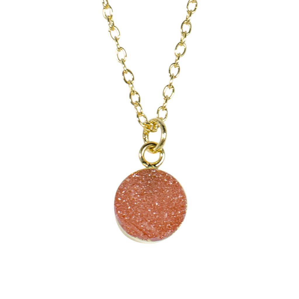 dainty peach orange druzy stone vermeil chain necklace small circle