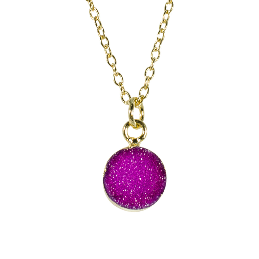 dainty purple pink druzy stone vermeil chain necklace 
