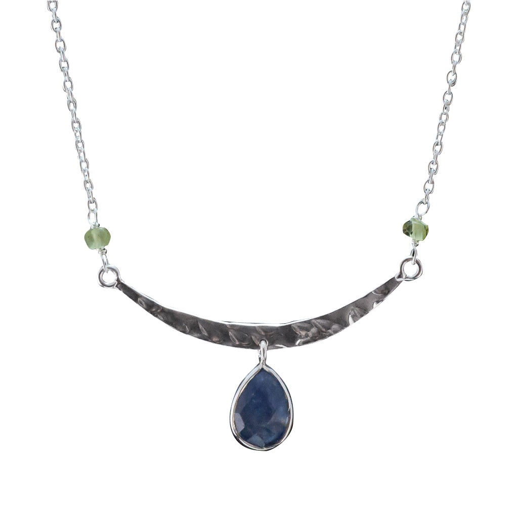 Silver Iolite Necklace Hammered Bar Pretty Cute Stone Chain Boho Belize