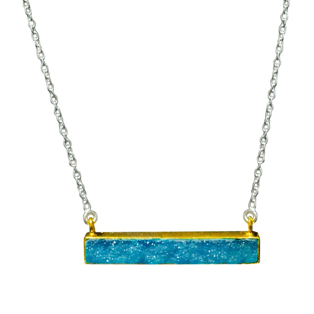 Druze Blue Vermeil Chain Cute Sparkle Colorful Trendy Necklace Bar