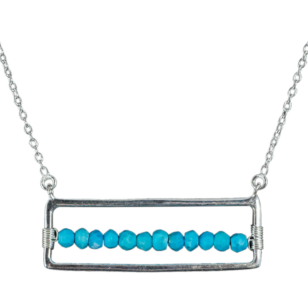 turquoise beaed necklace silver stone framed 