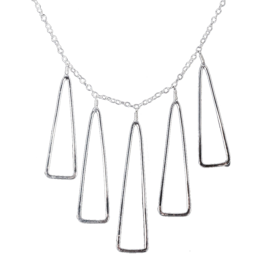 Triage silver necklace five triangles stylish affordable 