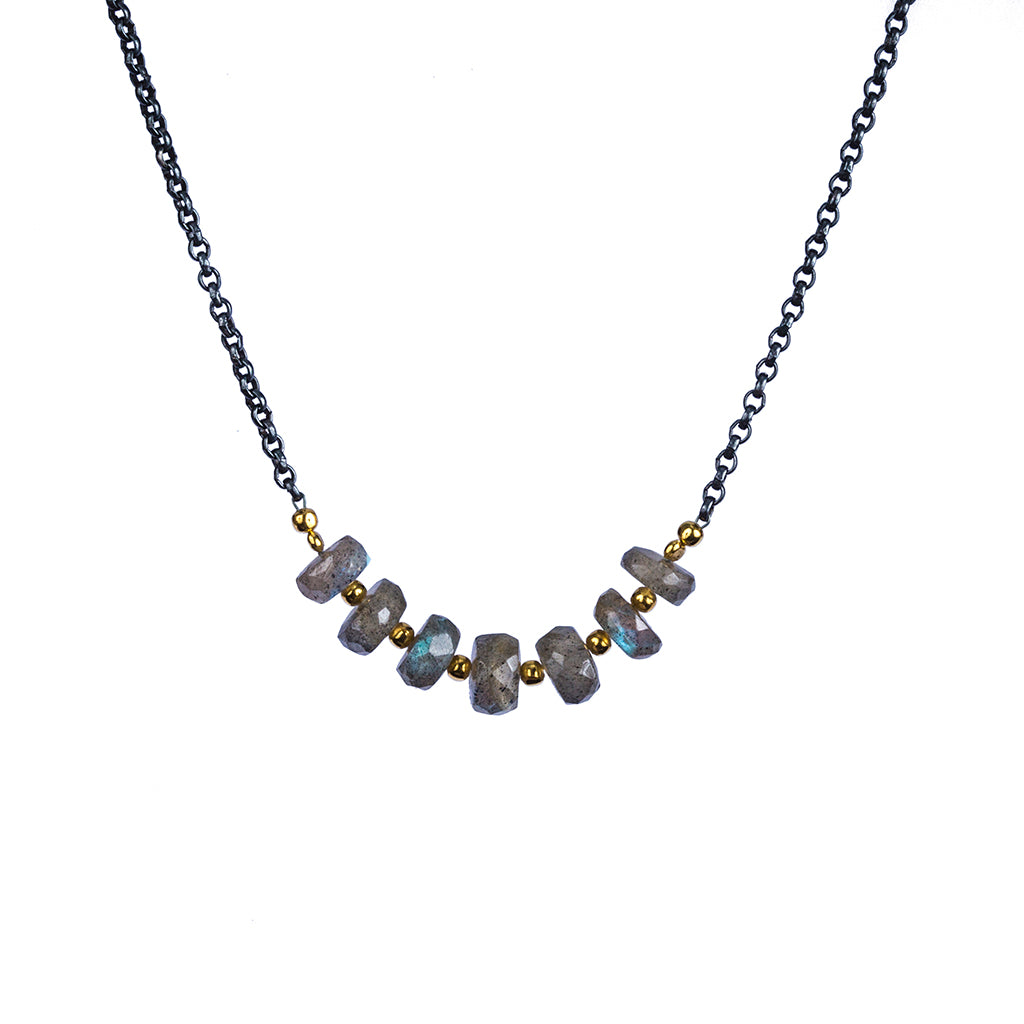 Essential dark rhodium chain vermeil necklace labradorite stone affordable