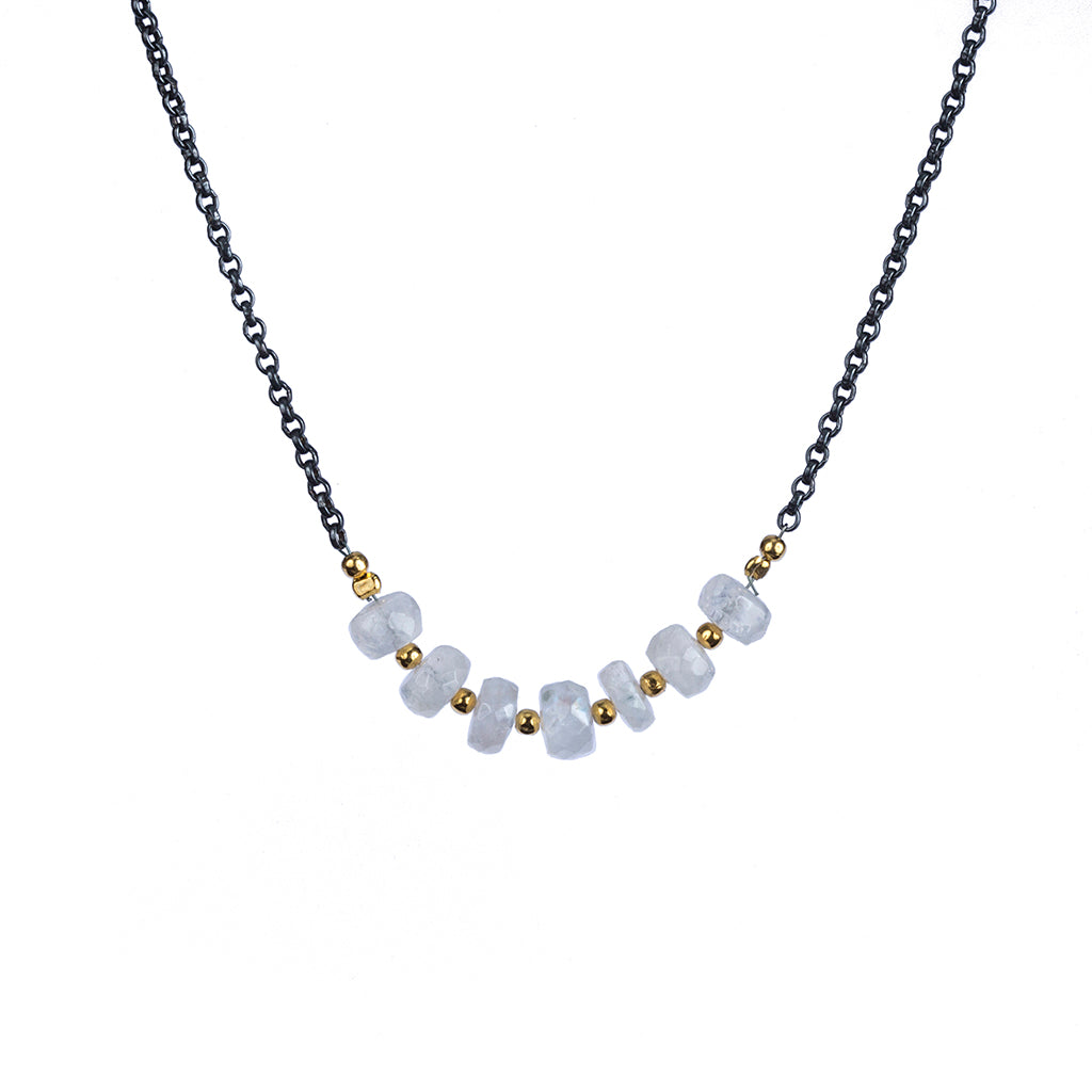 Rainbow moonstone essential affordable necklace dark rhodium vermeil beads 