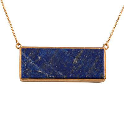 Lapis gold plate necklace rectangle denim vintage deco affordable 