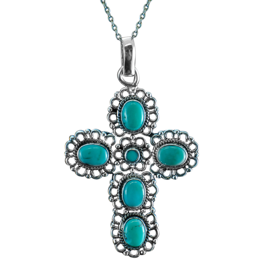 Turquoise Cross Pendant Silver Chain Gorgeous Bold Affordable 
