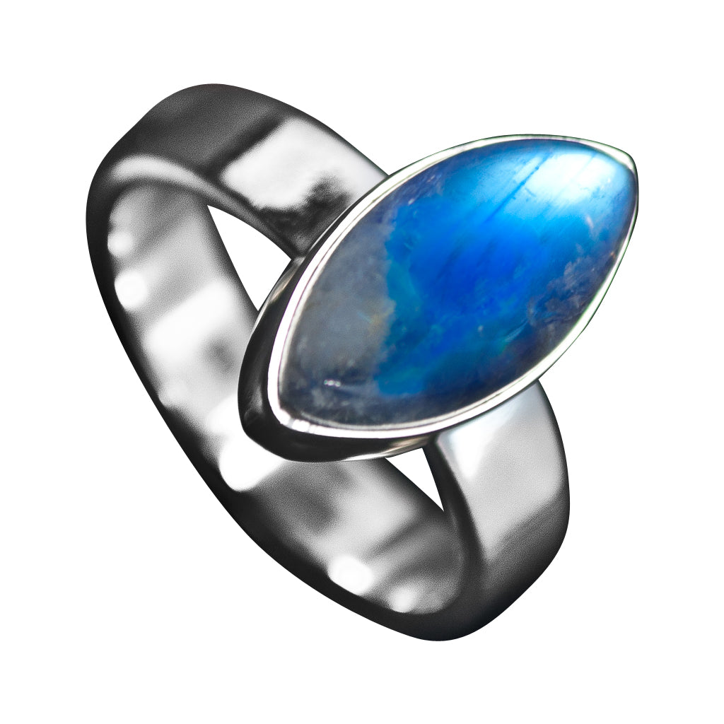 silver electric rainbow blue stone semi precious cute ring 