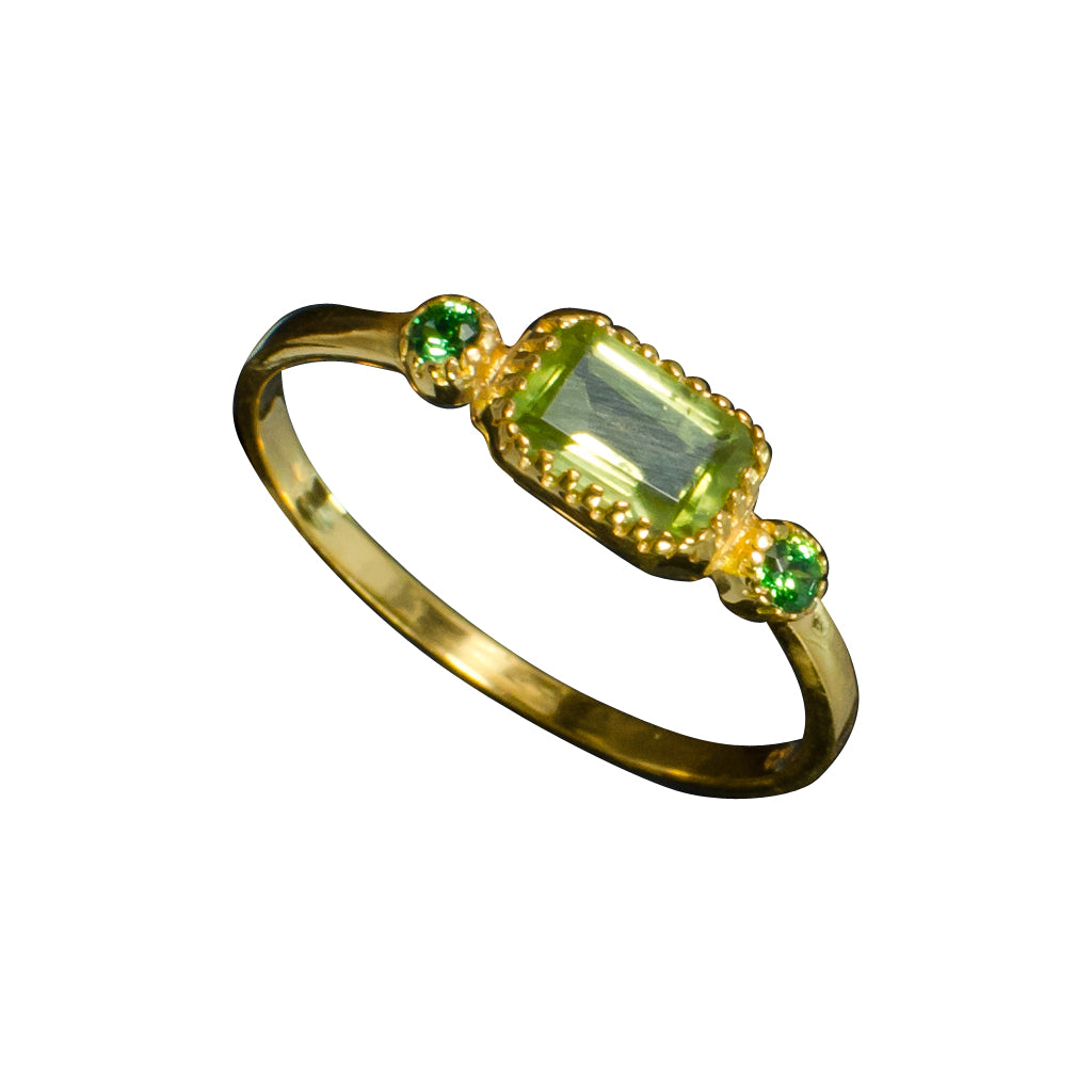 vermeil faceted peridot gold and green cz ring cubic zirconia emerald cut cute