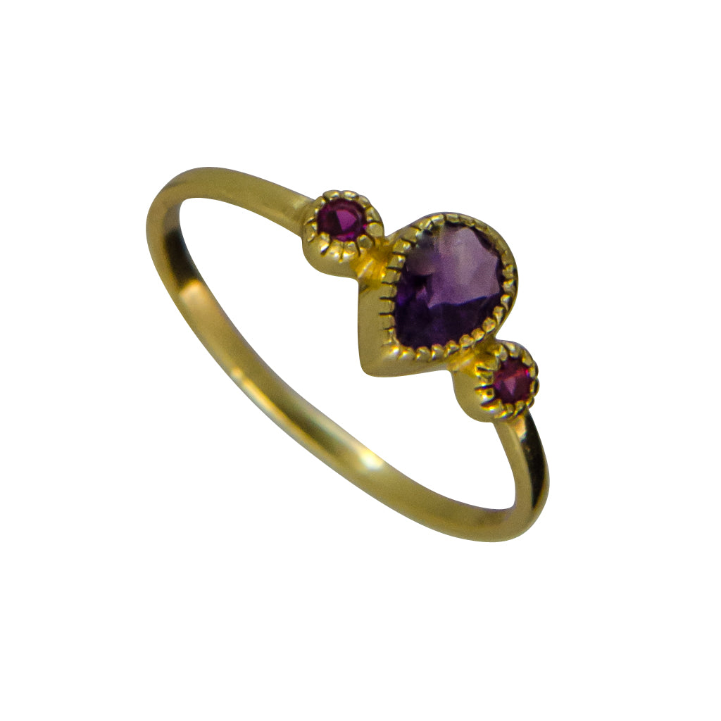 vermeil faceted amethyst and red cz ring cubic zirconia delicate dainty cute drop 