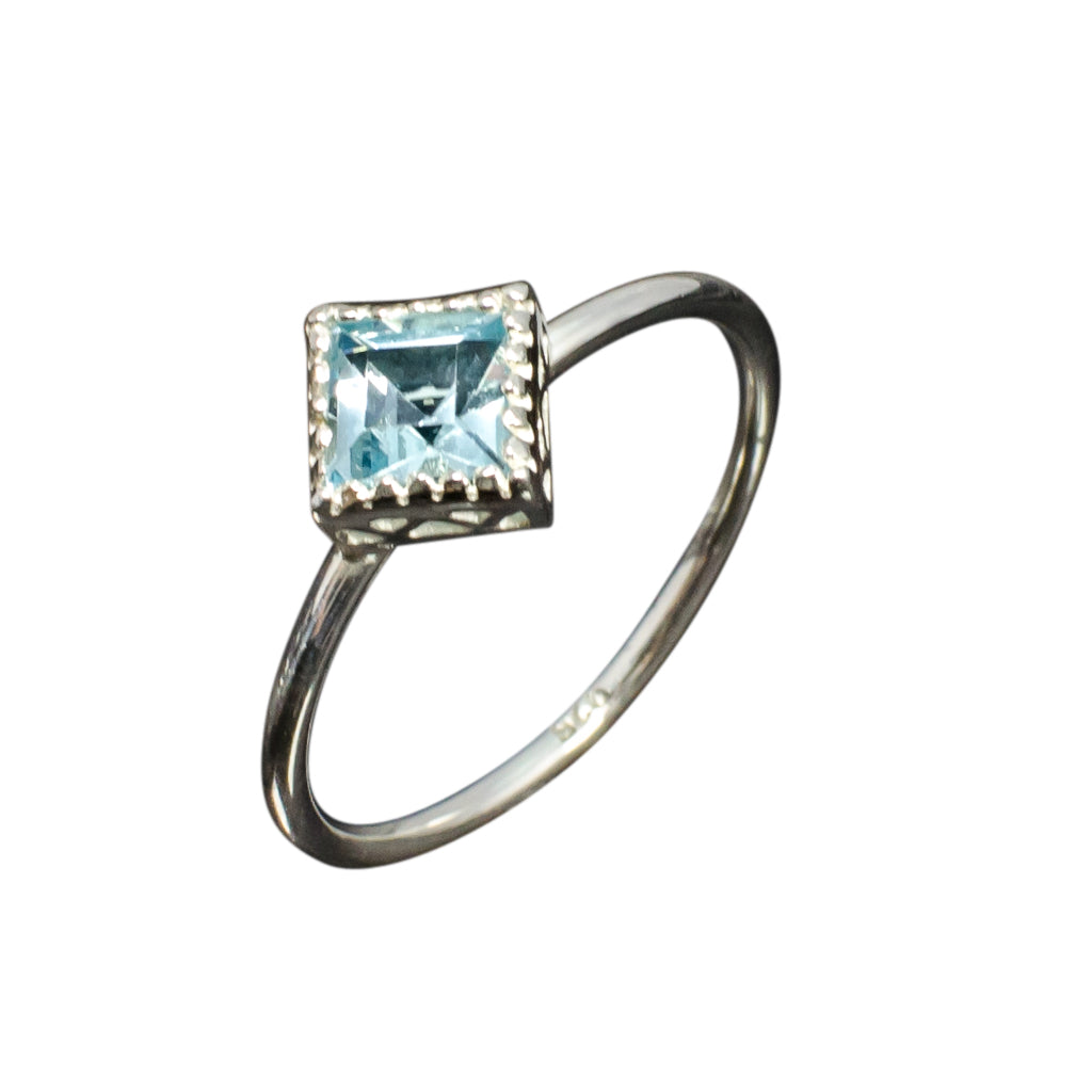 Blue Topaz Ring Silver Stone Lovely Affordable Stackable