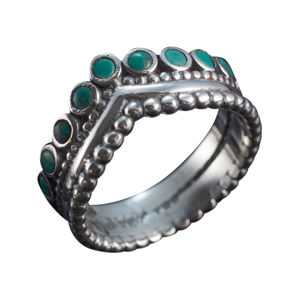 Coronet turquoise crown ring silver dot delicate boho style trendy ring stackable