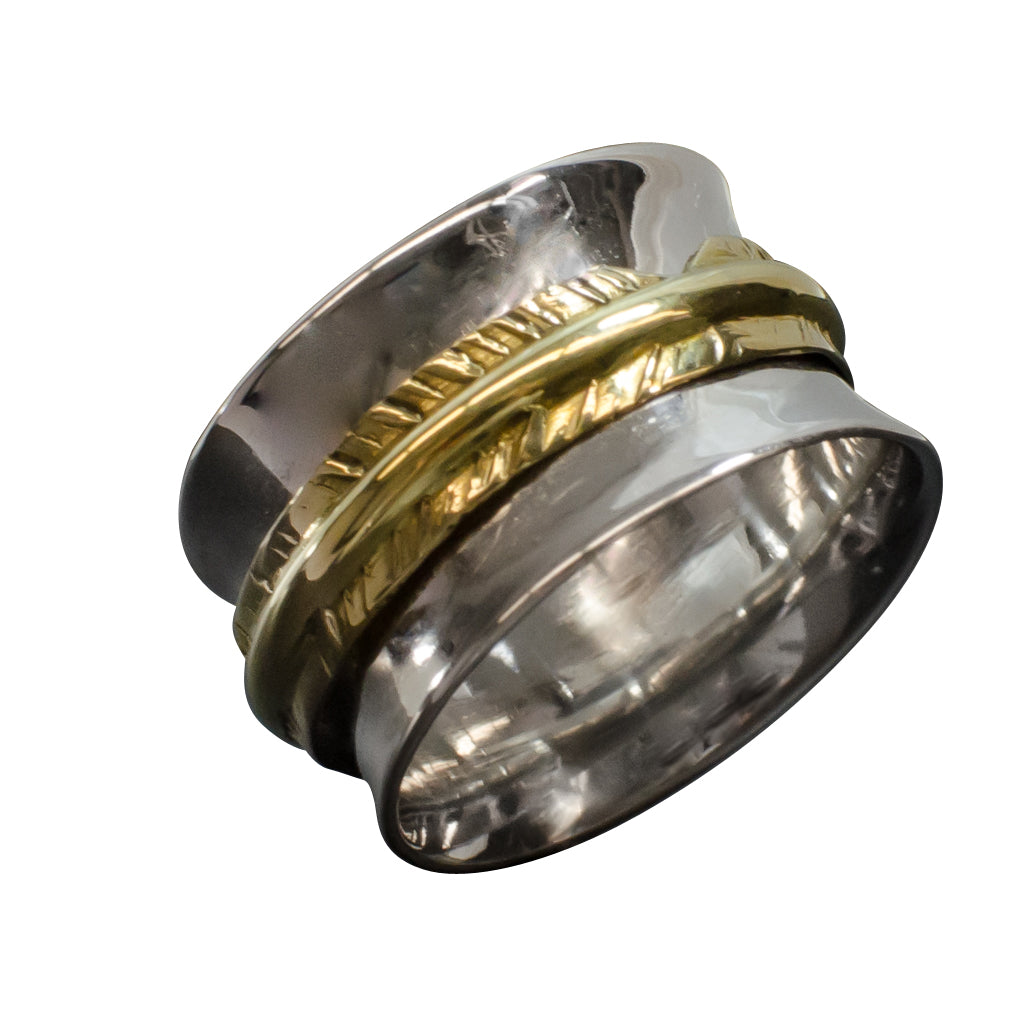Silver Brass Spinner Ring Gorgeous Bold Brass Detailed Trendy Boho