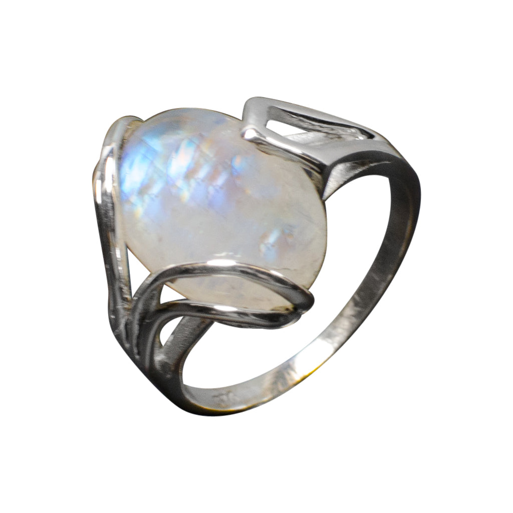 Silver Ring Rainbow Moonstone Stone twist Gorgeous Boho Stylish 