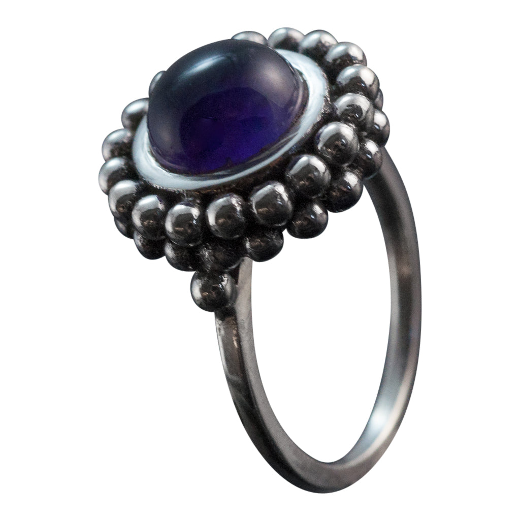  Macaroon oxidized round amethyst with double layer of dots ring cute trendy 