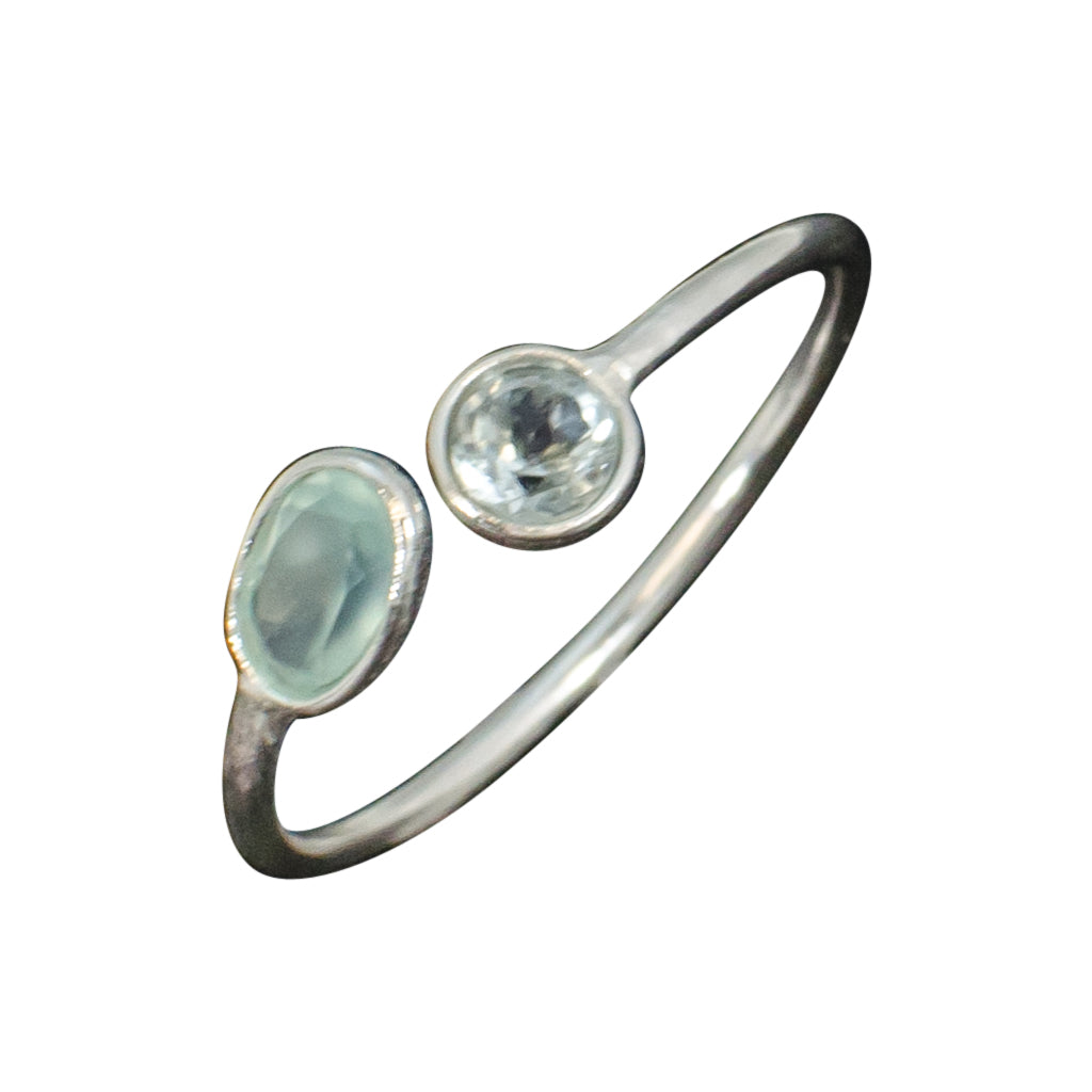 Silver Chalcedony Stone Ring Blue Topaz Green Stackable Cute Trendy