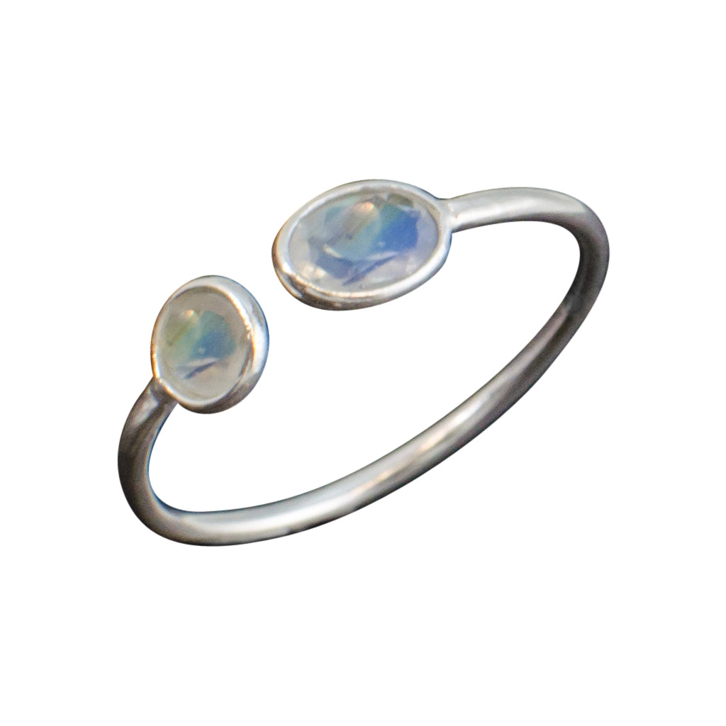 Stackable Dewdrops Ring Rainbow Moonstone Silver Stone stackable Affordable Boho