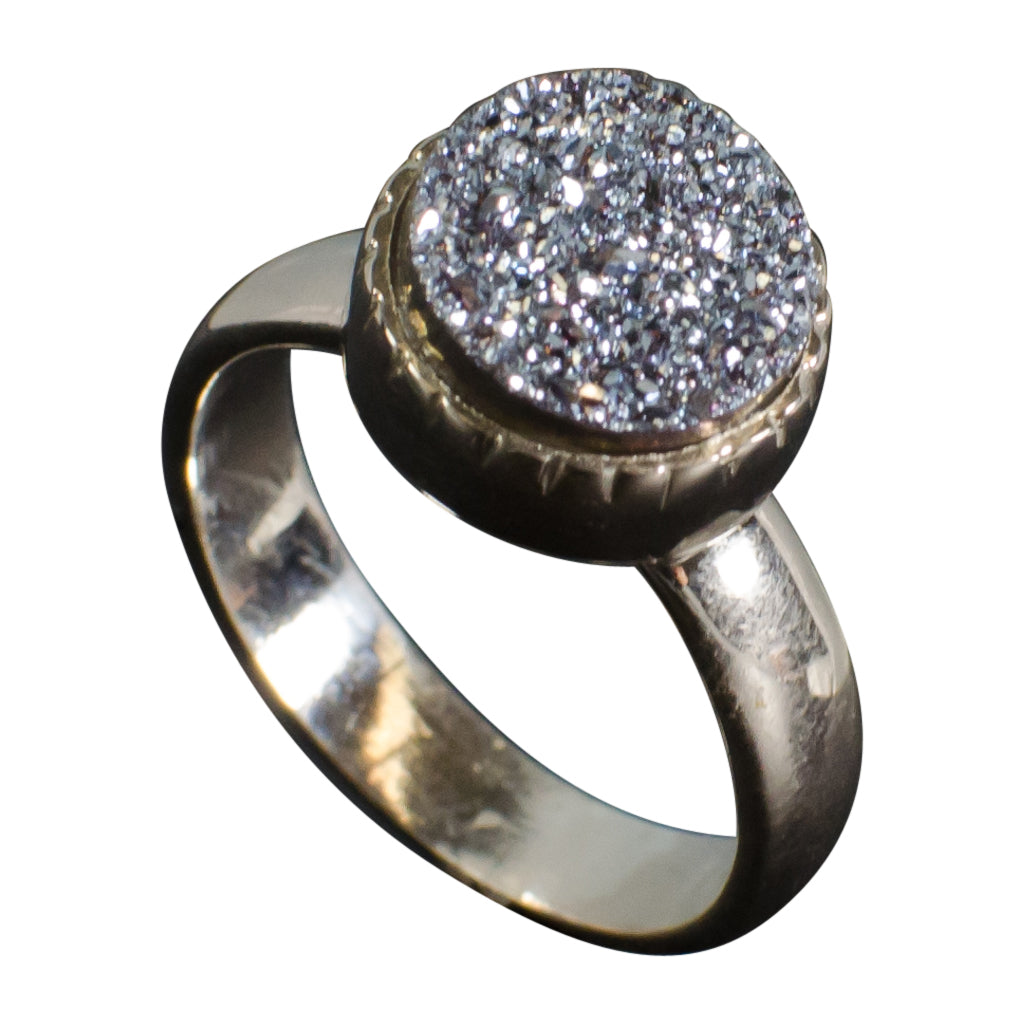  Peacock iridescent silver druzy ring cute simple 
