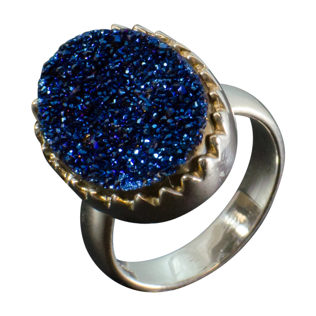 Blue Druzy Ring Silver Cute Trendy Earthy Boho 