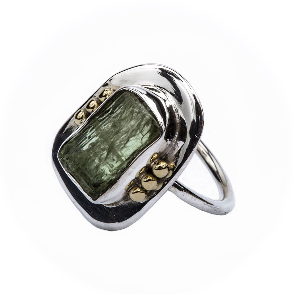 Green Kyanite silver brass ring affordable cute