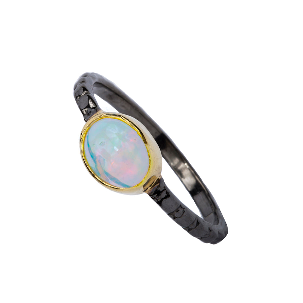 Dark Rhodium Vermeil Bezel opal ring small stone affordable