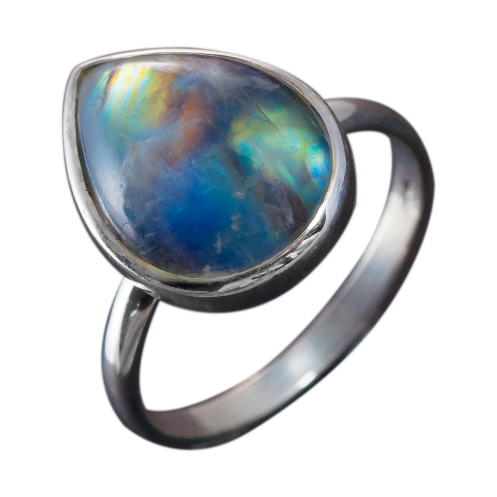 Electric rainbow moonstone stone ring silver affordable 