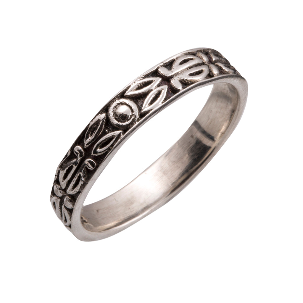 Silver ring intricate delicate band design affordable thin boho handmade