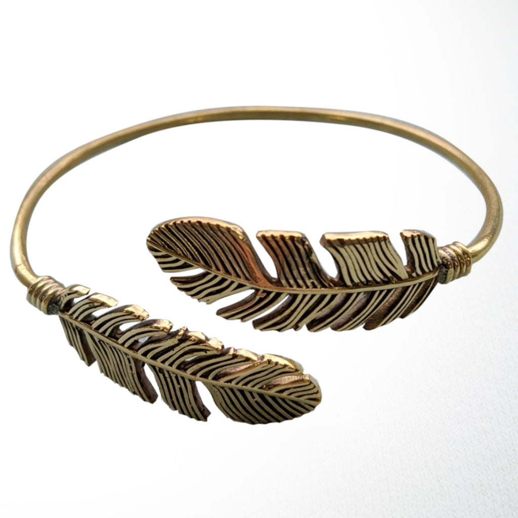 Double Feather Brass Bracelet
